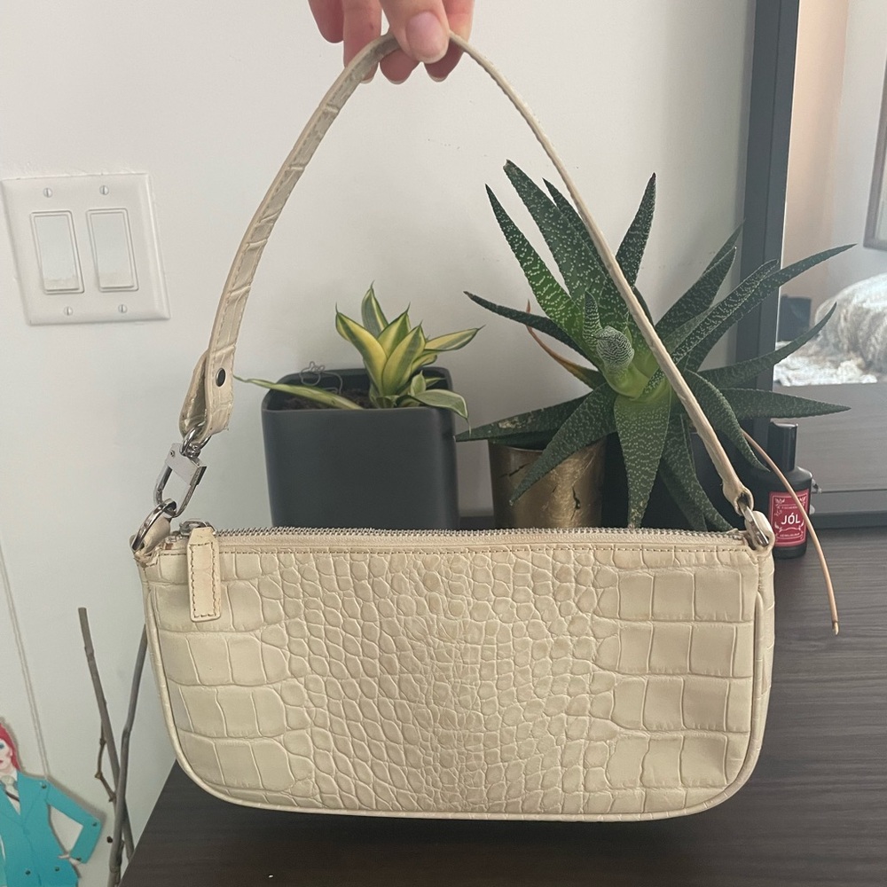 By Far Cream Crocodile-Embossed Shoulder Bag
